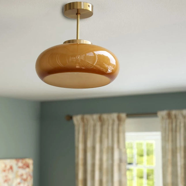 Lampa Sufitowa 11 Cal z Pomarańczową Kopułą – Vintage Styl do Salonu i Wnętrz, Wysokiej Jakości Miedź i Szkło 4