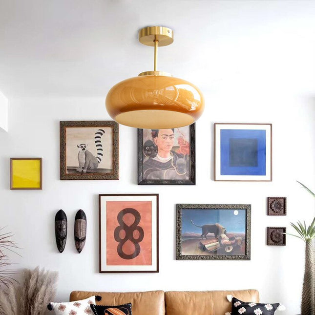 Lampa Sufitowa 11 Cal z Pomarańczową Kopułą – Vintage Styl do Salonu i Wnętrz, Wysokiej Jakości Miedź i Szkło 6