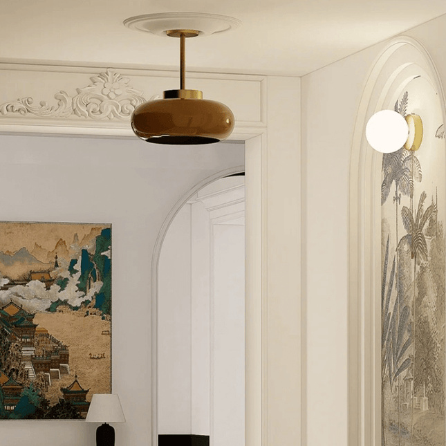 Lampa Sufitowa 11 Cal z Pomarańczową Kopułą – Vintage Styl do Salonu i Wnętrz, Wysokiej Jakości Miedź i Szkło 7