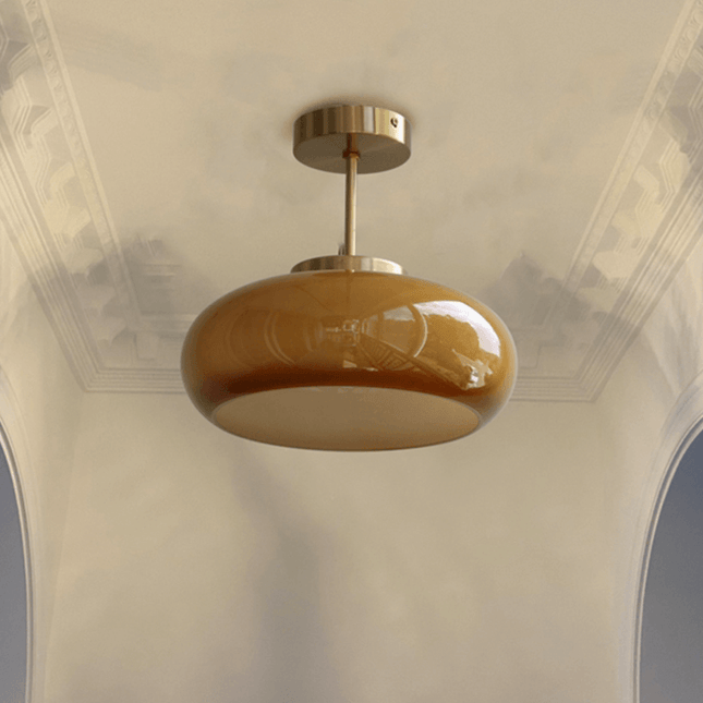 Lampa Sufitowa 11 Cal z Pomarańczową Kopułą – Vintage Styl do Salonu i Wnętrz, Wysokiej Jakości Miedź i Szkło 8