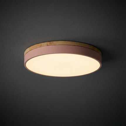 Lampa sufitowa LED ściemnialna z pilotem i drewnianym wykończeniem, okrągła, 0