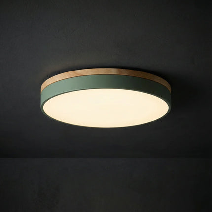Lampa sufitowa LED ściemnialna z pilotem i drewnianym wykończeniem, okrągła, 3