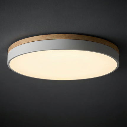 Lampa sufitowa LED ściemnialna z pilotem i drewnianym wykończeniem, okrągła, 4
