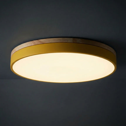 Lampa sufitowa LED ściemnialna z pilotem i drewnianym wykończeniem, okrągła, 5