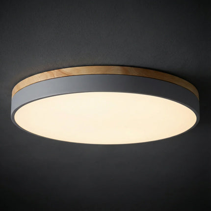 Lampa sufitowa LED ściemnialna z pilotem i drewnianym wykończeniem, okrągła, 6
