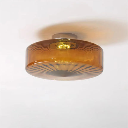 Lampa sufitowa LED z bursztynowym szkłem, trójkolorowe oświetlenie w chromowanej obud 0