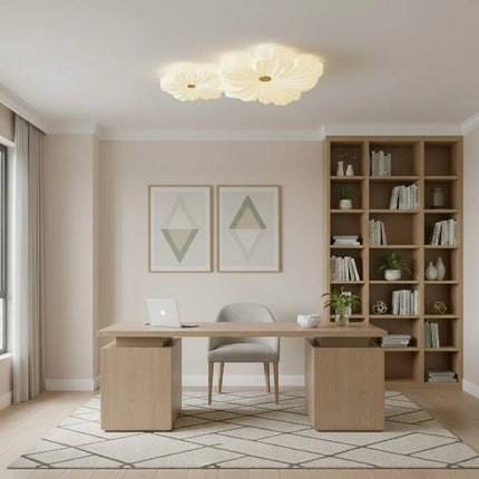 Lampa sufitowa LED z funkcją ściemniania, kremowe klosze kwiatowe, nowoczesny design idealny 8