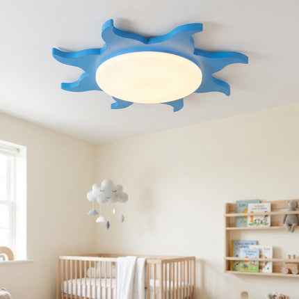 Lampa sufitowa LED z regulowanymi trybami światła, wykonana z drewna i akrylu, w kształcie 1