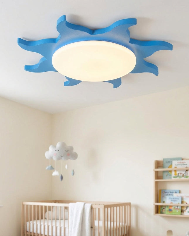 Lampa sufitowa LED z regulowanymi trybami światła, wykonana z drewna i akrylu, w kształcie 1