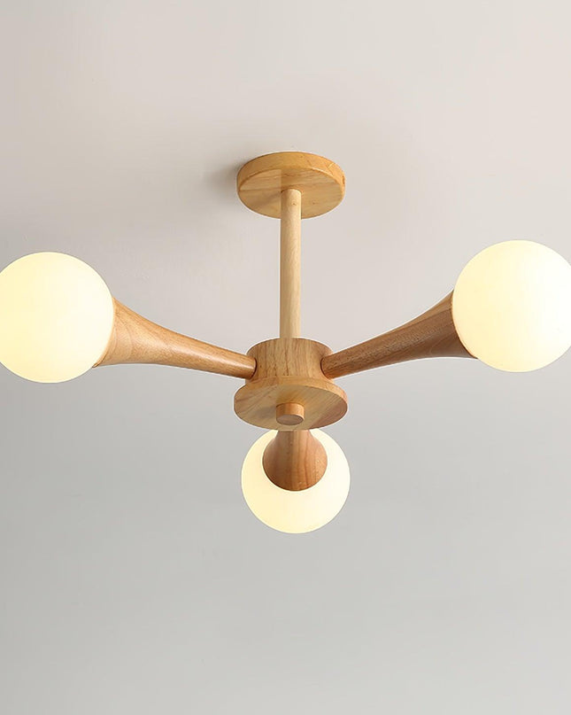 Lampa Sufitowa Nera z Drewna i Szkła – Elegancka Lampa Sufitowa do Salonu z 3-5 Głowicami, Idealna do Oświetlenia LED 0