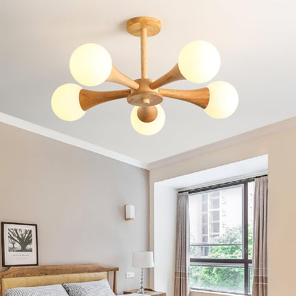 Lampa Sufitowa Nera z Drewna i Szkła – Elegancka Lampa Sufitowa do Salonu z 3-5 Głowicami, Idealna do Oświetlenia LED 2