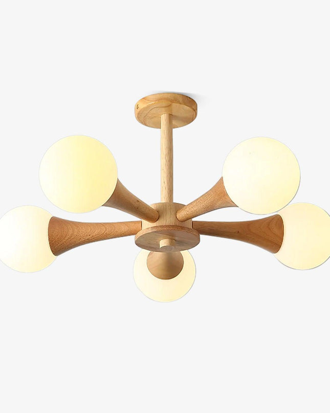 Lampa Sufitowa Nera z Drewna i Szkła – Elegancka Lampa Sufitowa do Salonu z 3-5 Głowicami, Idealna do Oświetlenia LED 7