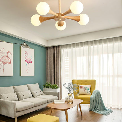 Lampa Sufitowa Nera z Drewna i Szkła – Elegancka Lampa Sufitowa do Salonu z 3-5 Głowicami, Idealna do Oświetlenia LED 8