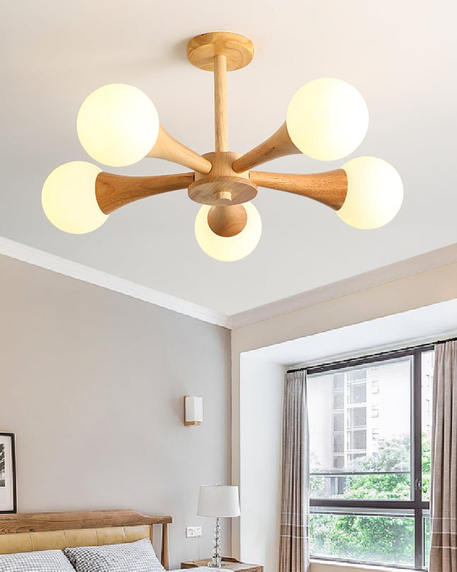 Lampa Sufitowa Nera z Drewna i Szkła – Stylowa Lampa Sufitowa do Sypialni i Salonów z Możliwością Żarówek LED 2