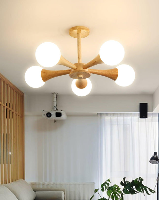 Lampa Sufitowa Nera z Drewna i Szkła – Stylowa Lampa Sufitowa do Sypialni i Salonów z Możliwością Żarówek LED 3