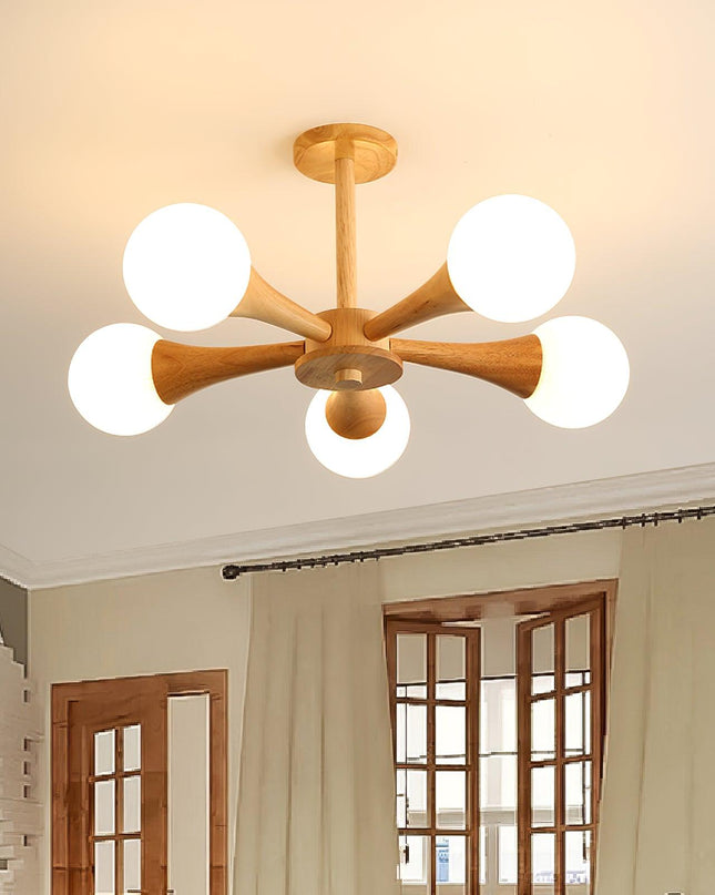 Lampa Sufitowa Nera z Drewna i Szkła – Stylowa Lampa Sufitowa do Sypialni i Salonów z Możliwością Żarówek LED 4