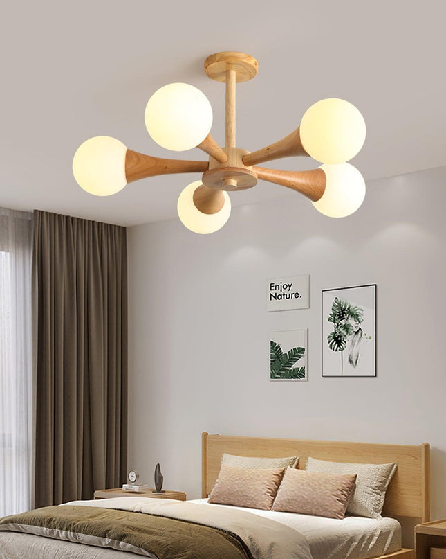 Lampa Sufitowa Nera z Drewna i Szkła – Stylowa Lampa Sufitowa do Sypialni i Salonów z Możliwością Żarówek LED 5