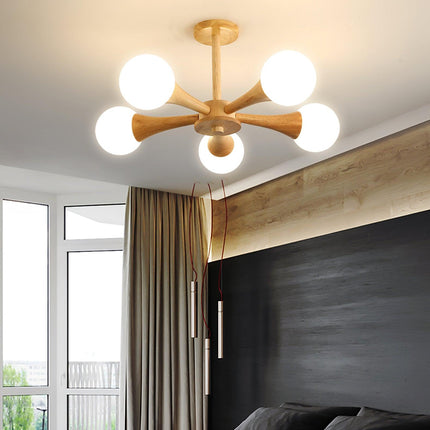 Lampa Sufitowa Nera z Drewna i Szkła – Stylowa Lampa Sufitowa do Sypialni i Salonów z Możliwością Żarówek LED 6