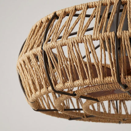 Lampa sufitowa vintage Zen z wentylatorem i oświetleniem, ręcznie tkany klosz idealny do salonu 2