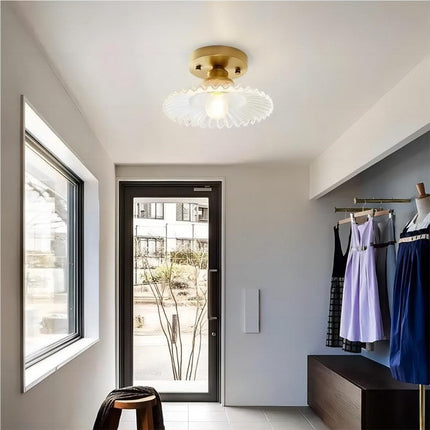 Lampa Sufitowa Vintage z Przezroczystego Szkła, Elegancka Lampa do Sypialni i Salonu, Wisząca Lampy Sufitowe z Prążkowanym Wzorem 3