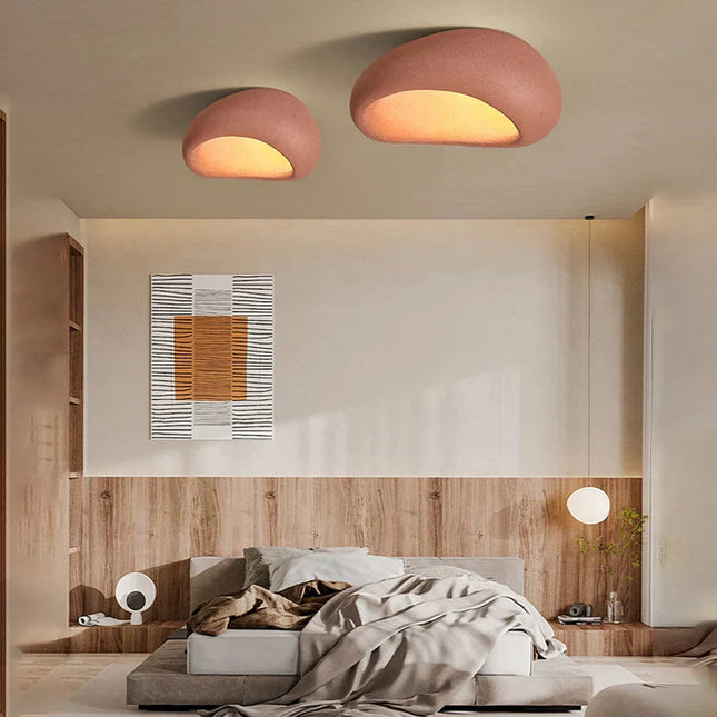 Lampa Sufitowa Wabi-Sabi LED z Naturalnych Materiałów do Salonu i Sypialni – Ciepłe Białe Światło 3000K, 45CM/52CM 2