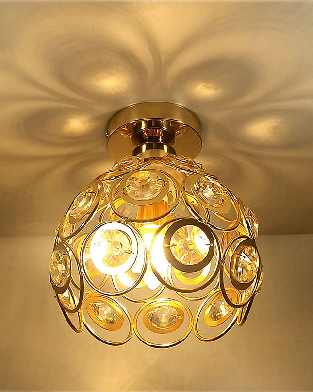 Lampa Sufitowa Złota w Kształcie Kuli – Elegancka Lampy Sufitowe do Przedpokoju, Kryształowe Wykończenie, E27 0