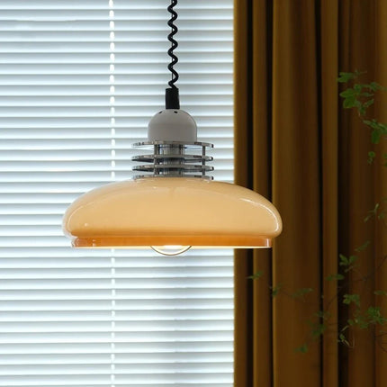 Lampa Wisząca Bauhaus Okrągły Klosz Szkło Pomarańczowe – Nowoczesna Lampa do Salonu i Jadalni 0