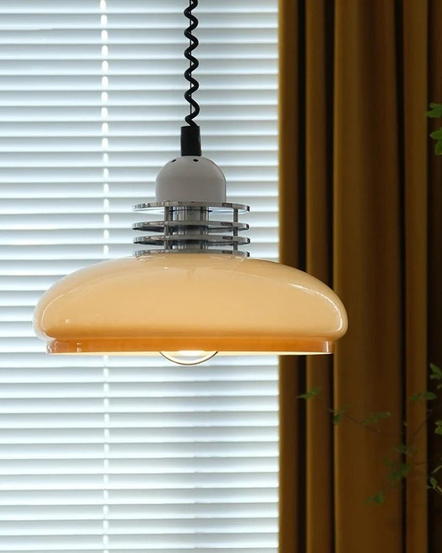 Lampa Wisząca Bauhaus Okrągły Klosz Szkło Pomarańczowe – Nowoczesna Lampa do Salonu i Jadalni 0