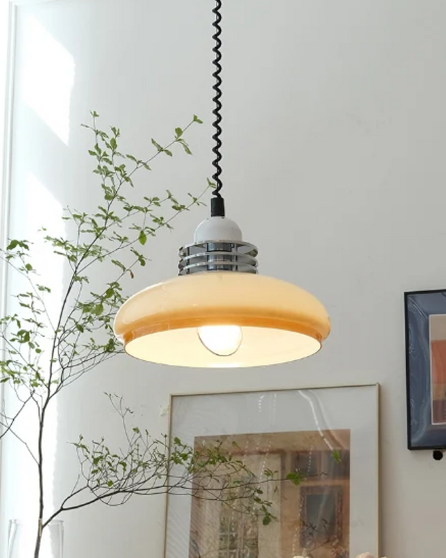 Lampa Wisząca Bauhaus Okrągły Klosz Szkło Pomarańczowe – Nowoczesna Lampa do Salonu i Jadalni 3