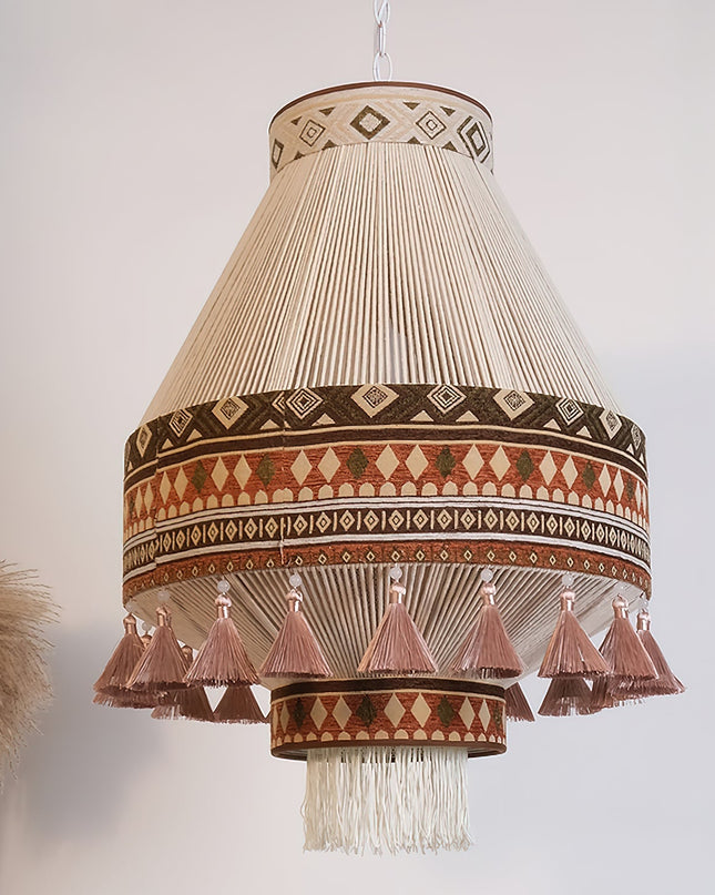 Lampa Wisząca Boho z Frędzlami – Stylowa Lampa z Geometricznymi Wzorami 3
