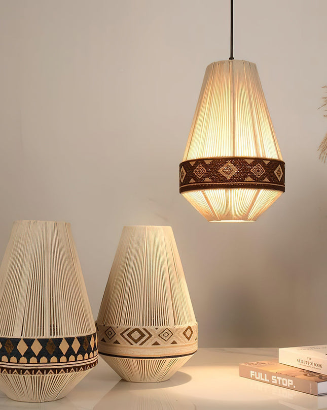 Lampa Wisząca Boho z Frędzlami – Stylowa Lampa z Geometricznymi Wzorami 6