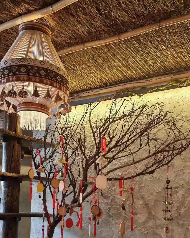 Lampa Wisząca Boho z Frędzlami – Stylowa Lampa z Geometricznymi Wzorami 7