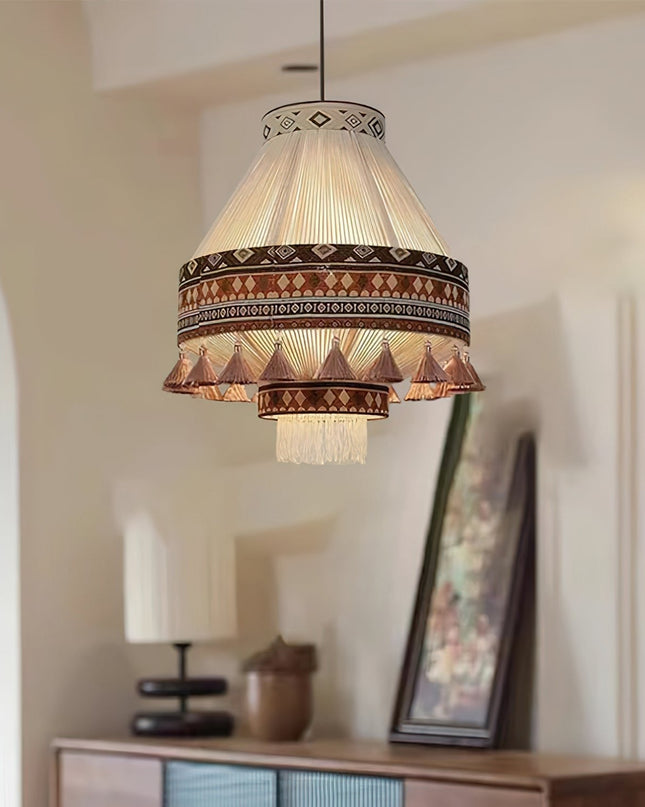 Lampa Wisząca Boho z Frędzlami – Stylowa Lampa z Geometricznymi Wzorami 8