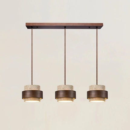 Lampa wisząca cylinder z trawertynu i drewnianą opaską, regulowana wysokość, idealna do oświet 11
