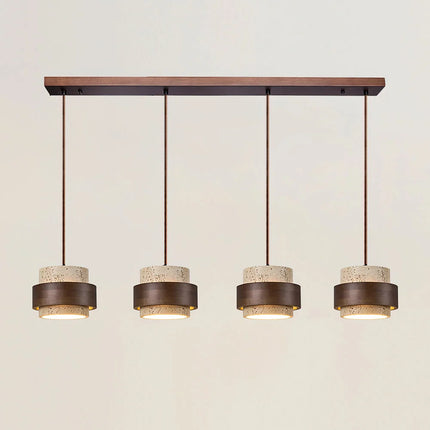 Lampa wisząca cylinder z trawertynu i drewnianą opaską, regulowana wysokość, idealna do oświet 15