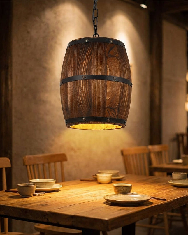 Lampa wisząca drewniana z metalowymi akcentami w retro rustykalnym stylu, idealna do salonu i 0