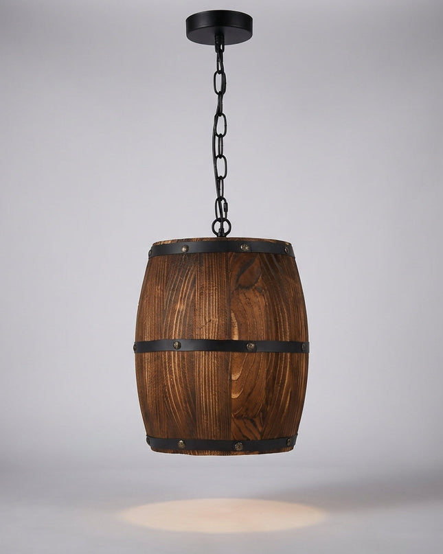 Lampa wisząca drewniana z metalowymi akcentami w retro rustykalnym stylu, idealna do salonu i 1