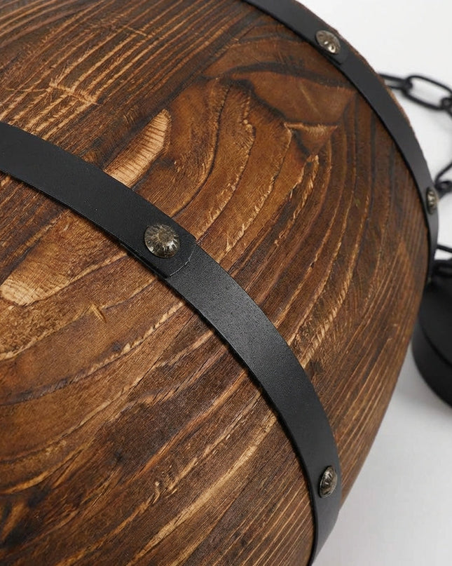 Lampa wisząca drewniana z metalowymi akcentami w retro rustykalnym stylu, idealna do salonu i 2
