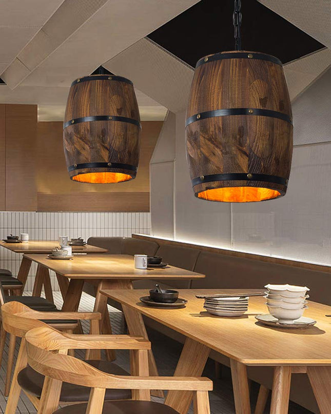 Lampa wisząca drewniana z metalowymi akcentami w retro rustykalnym stylu, idealna do salonu i 3