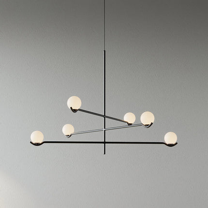 Lampa wisząca Globe z metalowymi prętami i szklanymi kloszami, nowoczesne oświetlenie 15