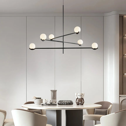 Lampa wisząca Globe z metalowymi prętami i szklanymi kloszami, nowoczesne oświetlenie 3