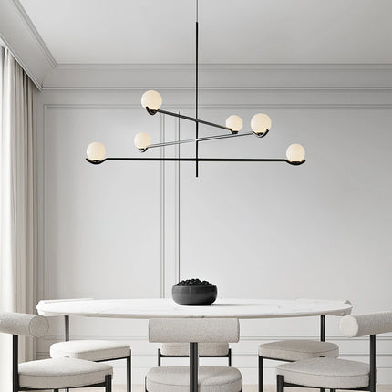 Lampa wisząca Globe z metalowymi prętami i szklanymi kloszami, nowoczesne oświetlenie 5