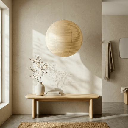 Lampa wisząca Globe z regulowanym przewodem i kloszem Washi, idealna do oświetlenia salonu i nad 3