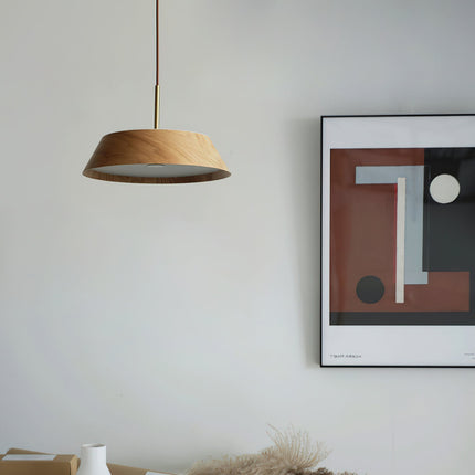 Lampa Wisząca Japandi z Mosiądzu i Drewna – Nowoczesna Lampa do Salonu i Nad Stół z Zintegrowanym Oświetleniem LED 3