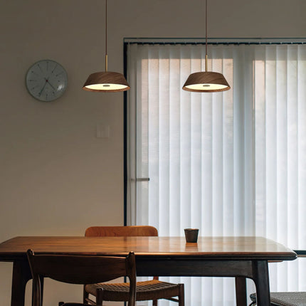 Lampa Wisząca Japandi z Mosiądzu i Drewna – Nowoczesna Lampa do Salonu i Nad Stół z Zintegrowanym Oświetleniem LED 8
