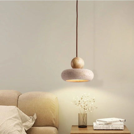 Lampa wisząca LED z drewna i betonu, emitująca ciepłe światło, o nowoczesnym minimalistycznym design 1