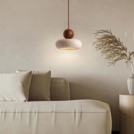 Lampa wisząca LED z drewna i betonu, emitująca ciepłe światło, o nowoczesnym minimalistycznym design 3