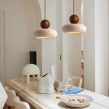 Lampa wisząca LED z drewna i betonu, emitująca ciepłe światło, o nowoczesnym minimalistycznym design 4