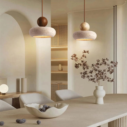 Lampa wisząca LED z drewna i betonu, emitująca ciepłe światło, o nowoczesnym minimalistycznym design 5