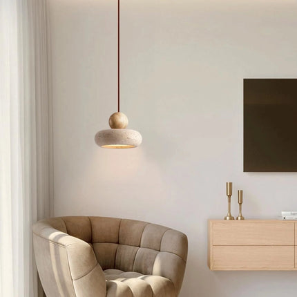 Lampa wisząca LED z drewna i betonu, emitująca ciepłe światło, o nowoczesnym minimalistycznym design 6
